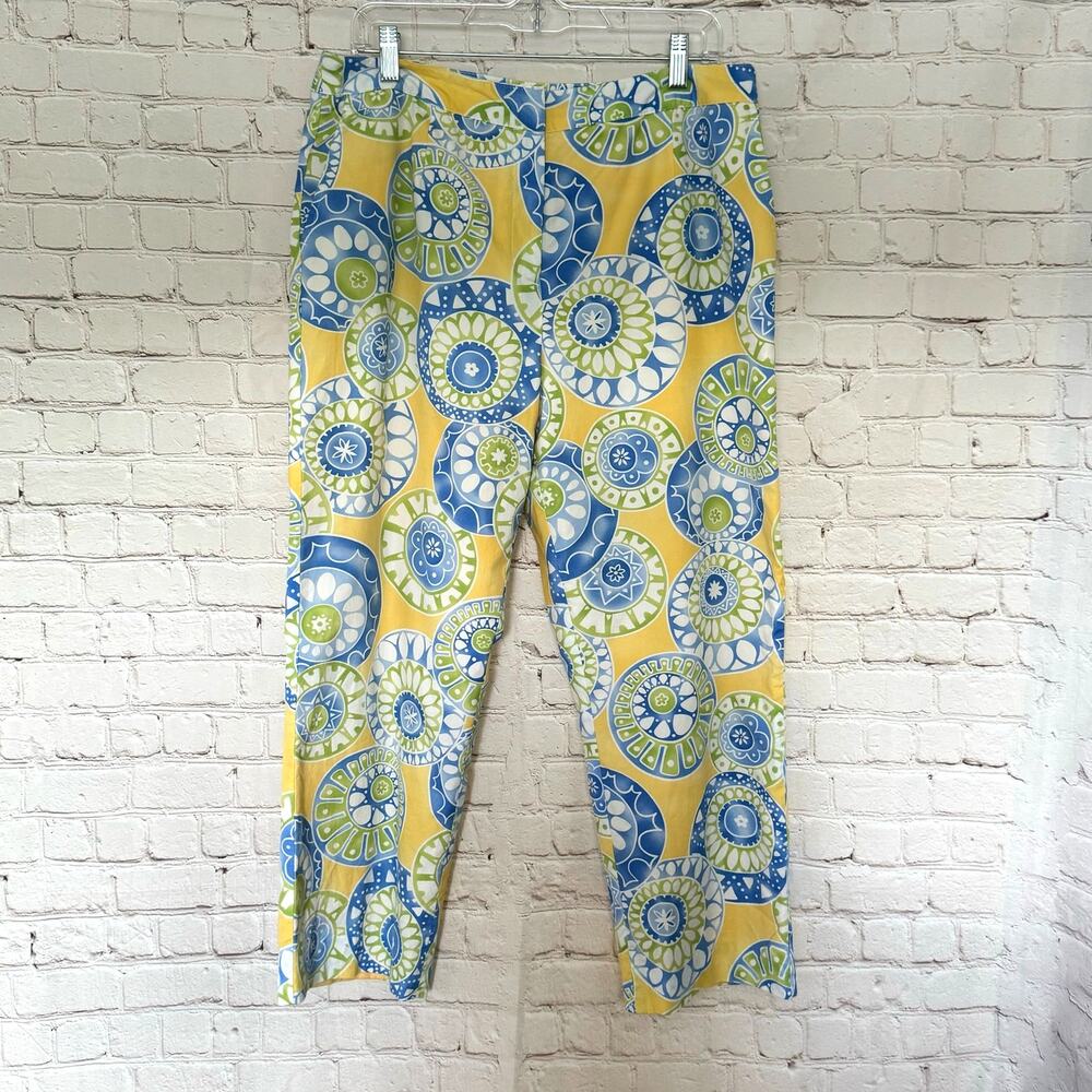 VTG Talbots Wms 14 Yellow Blue Cropped Pants High Rise Artsy Dopamine Dressing - Picture 9 of 9